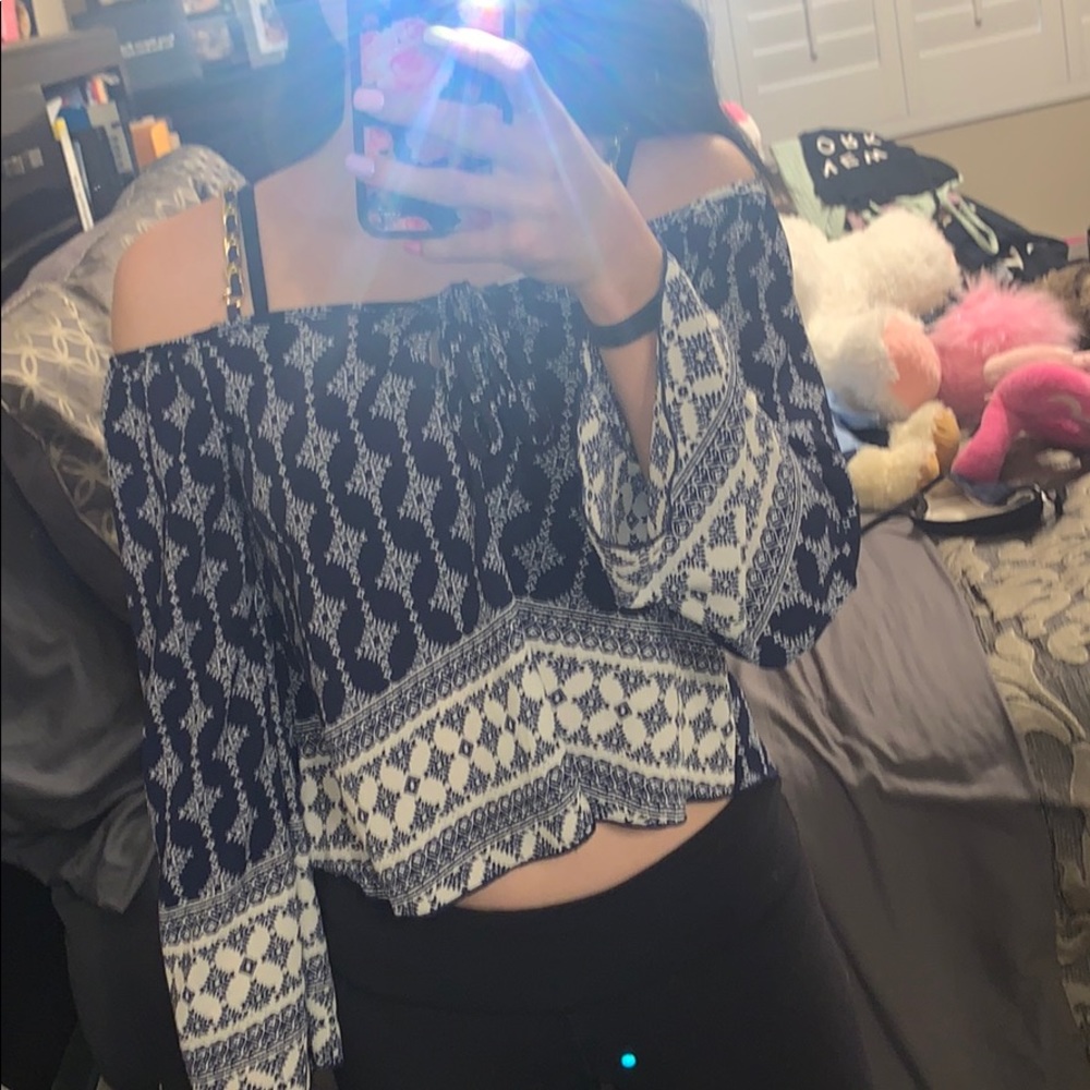 Blue and Gold Off the Shoulder Top